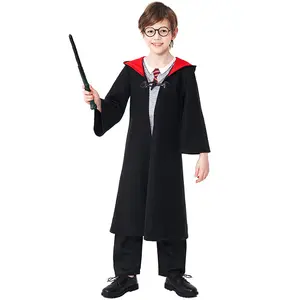 Harry Fantastic Magician Boy Potter kostum setelan Halloween populer penyihir Lucu Cosplay kostum pesta untuk anak-anak