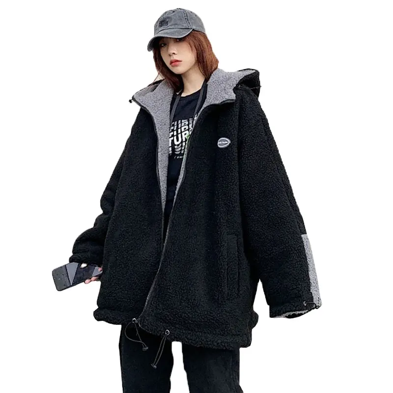 2021 reversible / Two-sided jacket women new winter Korean retro loose padded lamb wool cotton padded coat