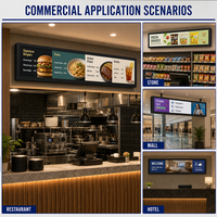 Écran d'affichage LCD commercial ultra-large étiré pour signalisation numérique en magasin, sur étagère, en bus, en train, dans un restaurant