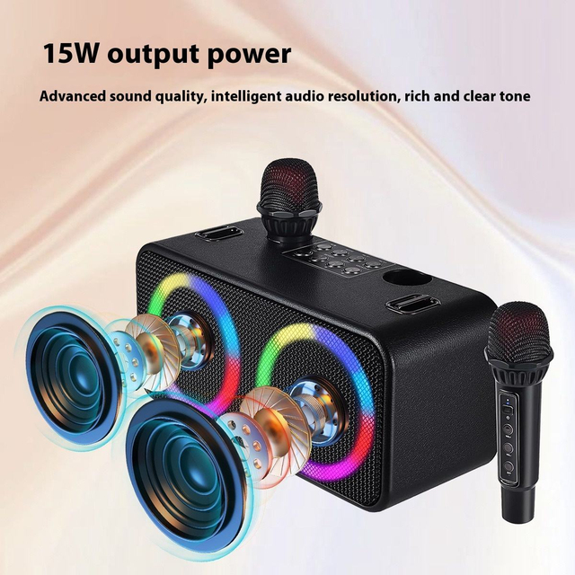 Portable TWS Function DJ Surround Stereo Wireless Loud Machine 2 Microphone Karaoke Set Speaker for Outdoor Party