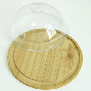 Base Redonda <span class=keywords><strong>de</strong></span> Bambú para Pastel con Cúpula Acrílica, Plato Transparente para Servir <span class=keywords><strong>Queso</strong></span> y Postres - Product Image 2