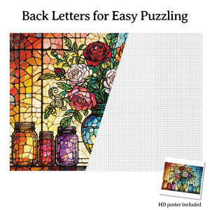 Puzzle de roses en vitrail 1000 pièces, finition mate en couleur, jouet éducatif en carton - Product Image 3