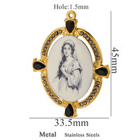 D967 Breloques en acier inoxydable plaqué or, design rétro, motif portrait floral peint à l'huile, émail fait main, accessoires de bijouterie DIY