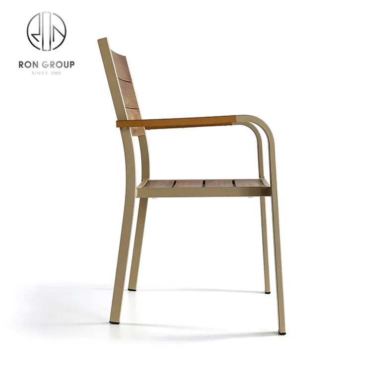 Sıcak satış moda bahçe kamp mobilya alüminyum çerçeve restoran büfe ziyafet istiflenebilir ahşap açık sandalye