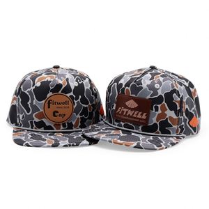 Casquette personnalisée avec logo, patch en cuir, visière plate, style vintage, 5 panneaux, Gorra personnalisée, casquette snapback camouflage avec corde - Product Image 3