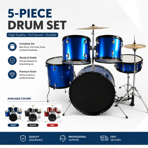 Kit de <span class=keywords><strong>Batterie</strong></span> Professionnel de Haute Qualité, Ensemble de 5 Fûts avec Pédale, Cymbales, Supports, Tabouret et Baguettes - Product Image 2