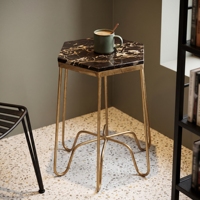 Table d'appoint en fer et marbre, plateau octogonal en marbre, table décorative en métal, table d'appoint de canapé en fer doré antique, mobilier
