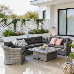 Commercial Grade All Aluminum Wicker <b>Sofa</b> Set Modern Design Waterproof Cushions Rust-Proof Table Chairs <b>Outdoor</b> Furniture for - Product Image 1