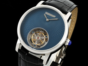 Montre mécanique automatique élégante et tendance, cadran gravé bleu profond, bracelet en cuir de crocodile noir mat, étanche - Product Image 3