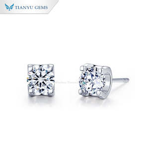 Tianyu Gems <b>Silver</b>-plated Gold Classic, Stylish, and Minimalist Four-prong Setting round Moissanite <b>Stud</b> <b>Earrings</b>. - Product Image 5
