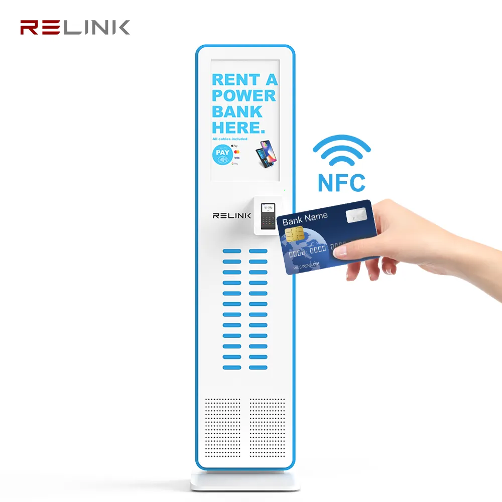 Factory hot sale public cell phone charging credit card pay 24slots NFC POS sharing charging kiosk