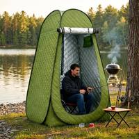 Tente de pêche sur glace pop-up matelassée vert olive, doublure thermique argentée coupe-vent résistante au froid pour une personne