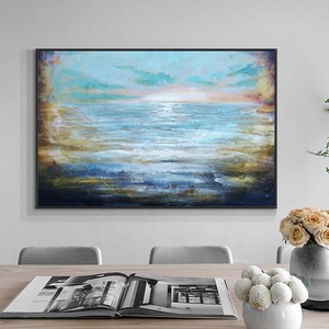 Pittura astratta del <span class=keywords><strong>mare</strong></span> blu 100% pittura a olio dipinta a mano <span class=keywords><strong>su</strong></span> <span class=keywords><strong>tela</strong></span> paesaggio acrilico paesaggio marino pittura Wall Art per la decorazione domestica - Product Image 3