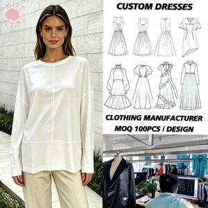 Hot Selling Oversized Drop Shoulder <b>Long</b> Sleeve Tee Seam Stitch Split Hem Crew Neck Casual Loose Tunic <b>Top</b> For Women - Product Image 1