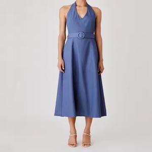 Vestidos Midi Halter de Verano 2025, Personalizados, Modestos, Elegantes y Cómodos, de Mezclilla y Algodón Plisado, para Damas - Product Image 1