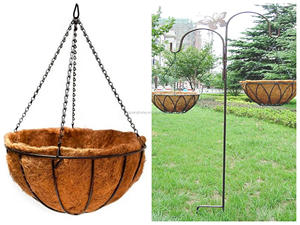 Macetero de cesta colgante de fondo plano con revestimiento de coco - Product Image 5