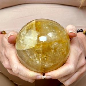 Natural Crystal Healing Stones Golden Healer Reiki Chakra Hematoid Quartz Sphere for Decoration