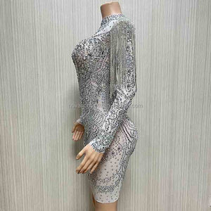 NOVANCE Y1729-A Nuovi Arrivi <span class=keywords><strong>2023</strong></span> Abito Elegante con Collo Alto in Rete Bianca, Nappe Lucide e Cristalli, Scintillante con Diamanti per Feste Serali - Product Image 3