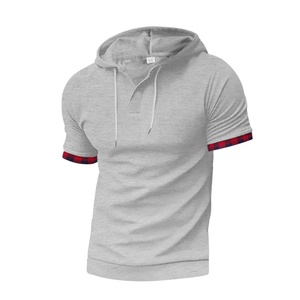 <b>Men's</b> Summer Leisure Sports Short-Sleeved T-Shirt <b>Grey</b> Waffle <b>Hoody</b> with Large Size Made of Polyester/Cotton - Product Image 5