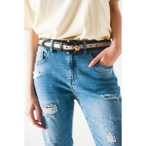 Jean droit bleu moyen déchiré - Product Image 1