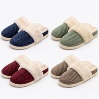 Pantoufles en velours côtelé à lanières croisées, doublées de fourrure, pour l'hiver, chaussures d'intérieur