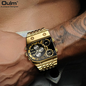 Montre à quartz Oulm HT9315 pour homme, sport et mode, grand cadran avec fonction lumineuse et bracelet en acier, fuseaux horaires multiples, boîtier carré - Product Image 2