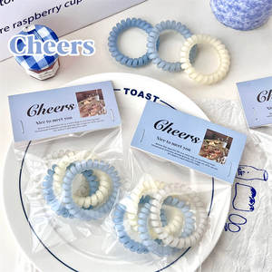 Cheers Frosted Sea Salt Blue Telephone Cord Hair <b>Ties</b> Set Of 4 Elastic <b>Women</b> Casual Solid Color Hair Accessories - Product Image 1