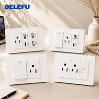 DELEFU - Enchufe de Pared Estándar Estadounidense para PC, Color Blanco, NEMA 5-15, Tomacorriente Eléctrico con USB A y USB C, Placa de Pared Modular