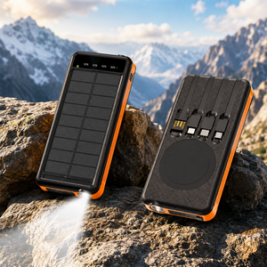 Banco de Energía Solar de 10000 mAh, Cargador Portátil, Batería <span class=keywords><strong>Externa</strong></span> Recargable por USB con Cables Integrados <span class=keywords><strong>para</strong></span> Viajes y Campamentos - Product Image 1
