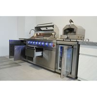 Cuisine extérieure BBQ 8 brûleurs avec éclairage LED, acier inoxydable 430/304 et roulettes mobiles