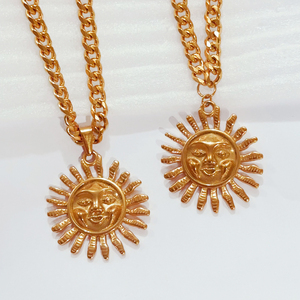 China Factory 316l Stainless Steel Jewelry Smile Face Cuban Chain Sun <strong>Necklace</strong> 18k Gold Plated Women <strong>Boho</strong> Sunshine <strong>Necklace</strong> - Product Image 6