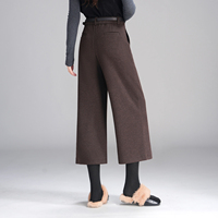 Pantalon large taille haute pour femme, couleur café foncé, coupe courte, automne-hiver, décontracté, mode bureau, confortable