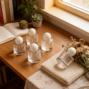 30ml Round <b>Empty</b> <b>Perfume</b> Glass <b>Bottle</b> Clear Glass <b>Perfume</b> Spray <b>Bottle</b> with White Lids - Product Image 6