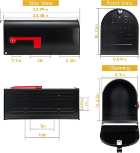 Boîtes aux lettres extérieures de grande taille en acier galvanisé noir, résistantes à la rouille, grande capacité pour l'extérieur de la maison - Product Image 2