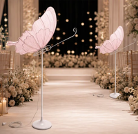 Support lumineux en métal en forme d'ailes de papillon rose pour allée, décoration de scène de mariage et d'événements