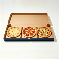 Boîte à pizza en carton ondulé personnalisée, 3 compartiments, qualité alimentaire, pour livraison et emballage à emporter en gros, design gratuit, bleu marine et or