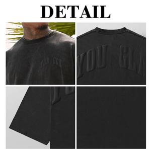 เสื้อยืดคิงเซ็นผู้ชาย ผ้าฝ้าย 100% ทรงหลวม ไหล่ตก สไตล์ลำลอง โอเวอร์ไซส์ วินเทจ ล้างสี โลโก้ปักนูน 3 มิติ แขนสั้น - Product Image 6