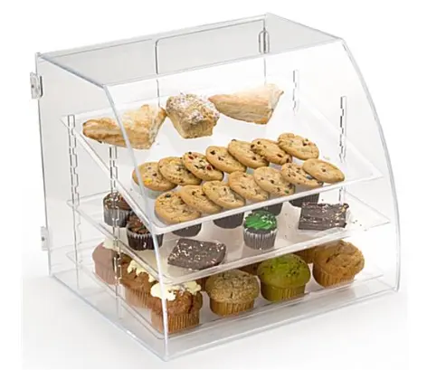 High quality custom Acrylic Food Display Case with 3 Plastic Trays Stand Case Perspex Cake Cabinet Plexiglass Food Box