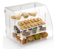 Vitrine de présentation alimentaire en acrylique personnalisée de haute qualité avec 3 plateaux en plastique, présentoir en plexiglas, boîte à gâteaux en plexiglas, boîte alimentaire en plexiglas