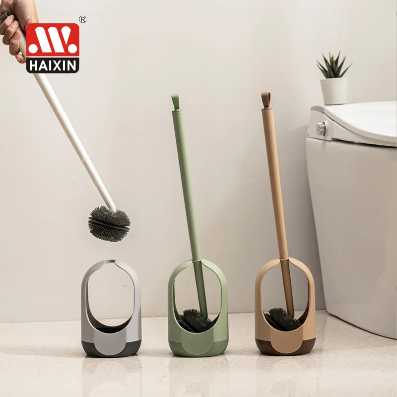 badezimmerzubehör runde spülbare toilettenbürste reiniger silikon toilette reinigungsbürste und halter set