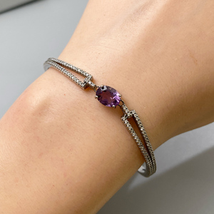 Bracelet en Améthyste Naturelle avec Argent Sterling S925 pour Femme, Bijou Élégant en Pierre Précieuse Violette, Pierre de Naissance de <span class=keywords><strong>Février</strong></span>, Cadeau Guérison - Product Image 3