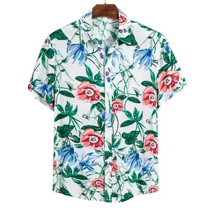 사용자 정의 꽃 인쇄 짧은 소매 버튼 남자 셔츠 디자이너 칼라 캐주얼 셔츠