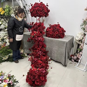 Arreglo de Rosas <span class=keywords><strong>Artificiales</strong></span> <span class=keywords><strong>Rojas</strong></span> de Seda para Mesa, Decoración para Bodas, Cumpleaños y Eventos - Product Image 1