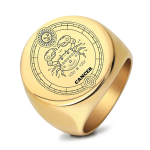 Custom Wholesale Non Tarnish 14k 18k Pvd Gold Plated 316L Stainless Steel Zodiac <b>Rings</b> for Women <b>Men</b> - Product Image 1
