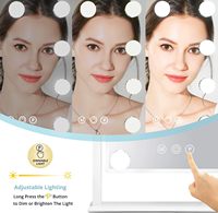 Meja rias kosmetik putih Desktop 12 lampu dapat diredupkan 3 mode pencahayaan rias Led dengan penyimpanan lampu cermin rias wajah
