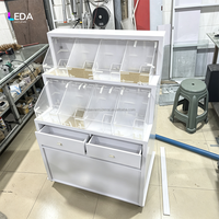 Carrito Portátil LEDA Blanco para Exhibición de Dulces con Contenedores Acrílicos, Estación de Dulces para Bodas y Fiestas, Soporte Móvil para Barra de Dulces