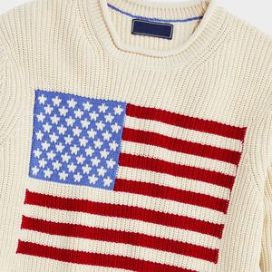 Suéter de Punto con Cuello Redondo, Diseño Intarsia, Algodón, Estilo Pescador, Bandera Americana, para Hombre, Premium, OEM - Product Image 3