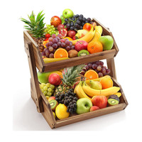 Étagère de rangement alimentaire en bois d'acacia à 2 niveaux grande capacité, panier à fruits et légumes multi-niveaux pour comptoir de cuisine
