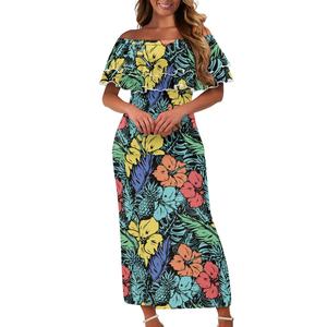 <span class=keywords><strong>Abbigliamento</strong></span> polinesiano donna due pezzi Set personalizzato Puletasi con spalle scoperte top e gonne lunghe - Product Image 2