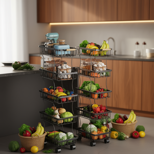 Carrito de almacenamiento de cocina de 5 niveles con ruedas, organizador de alambre metálico con contenedores para frutas, verduras y alimentos, diseño moderno - Product Image 2